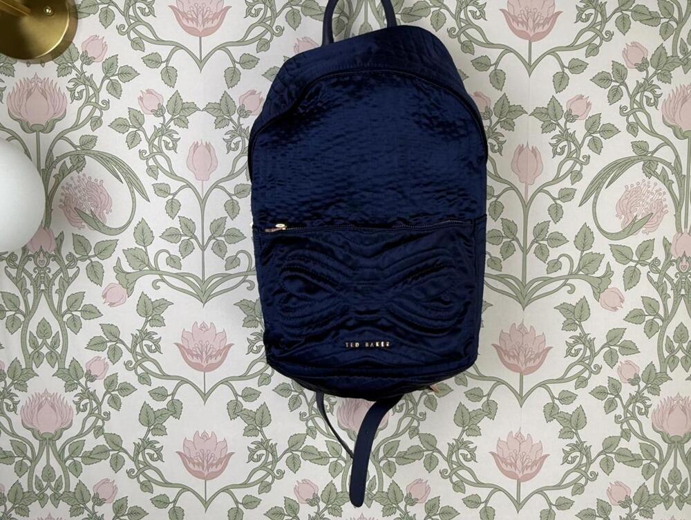 Ted Baker Akija Navy and Rose Gold Quilted Bow Backpack